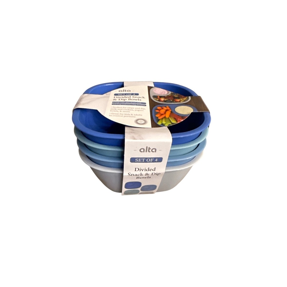 Alta Set of 4 Divided Snack and Dip Bowls Blue Grey AL24-11451-KTC NEW